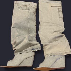 Stylish Slouchy Denim Wedge Boots